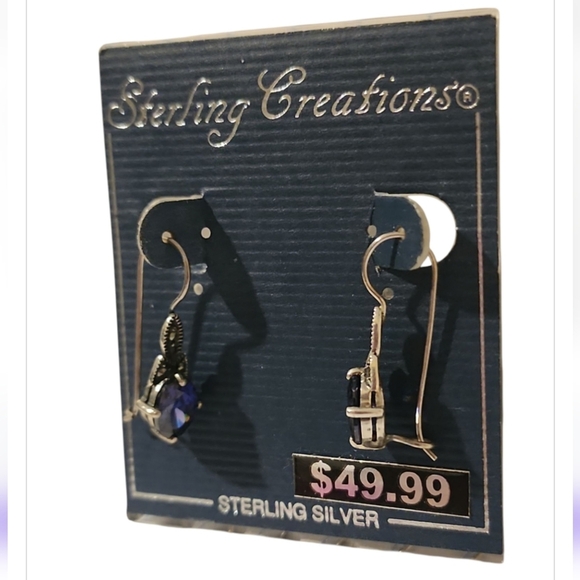 Vintage Boho Sterling Creations Blue Tanzanite Dangle Drop Earrings 925 Silver - Picture 2 of 8
